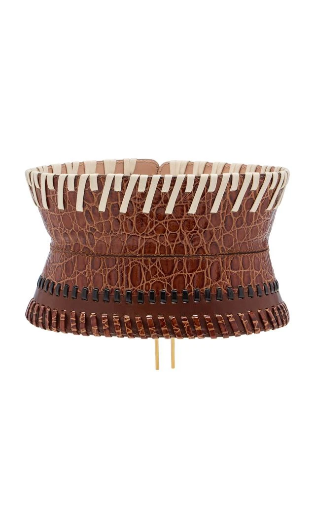 Dries Van Noten Dries Van Noten Woven Cotton-Trimmed Wide Leather Belt - Moda Operandi 1