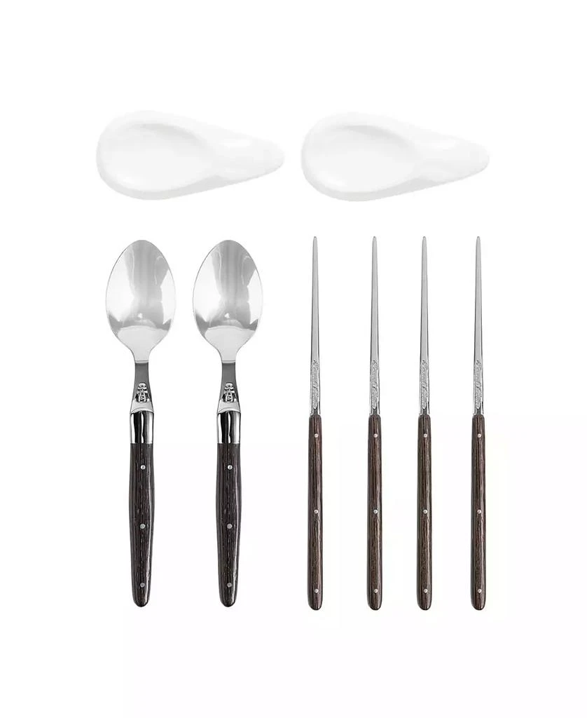 French Home Wenge Wood Chopsticks, Laguiole Spoons and Ceramic Rests, Set of 2 Pairs 1