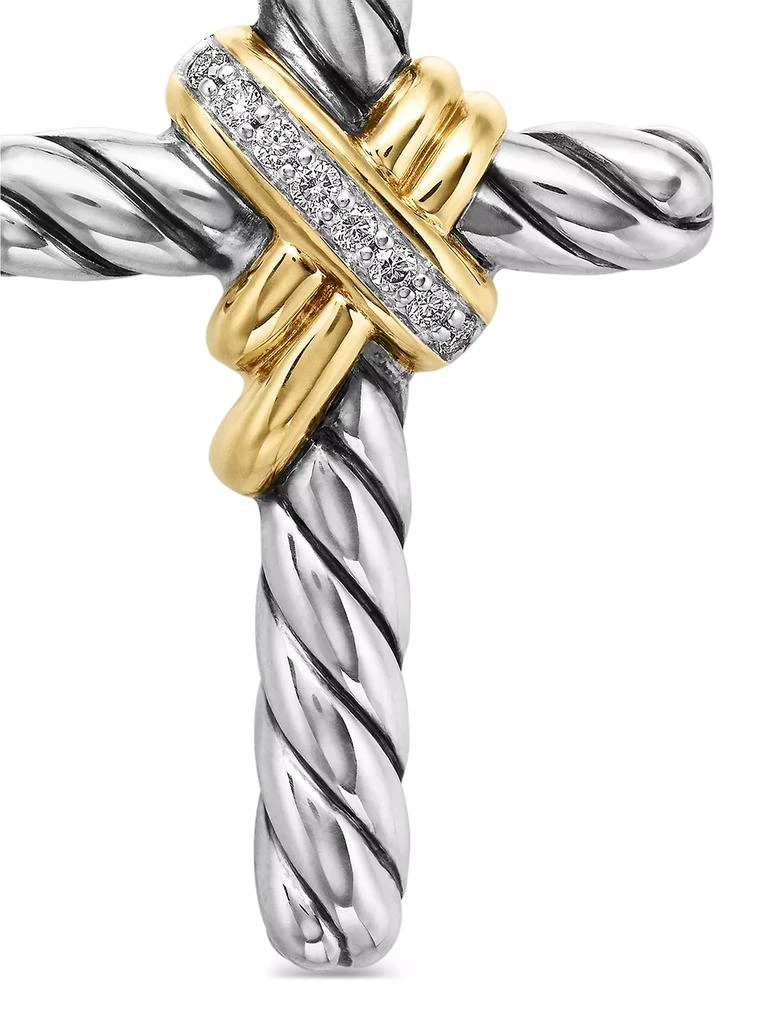 David Yurman X Cross Pendant in Sterling Silver with 18K Yellow Gold and Diamonds, 32mm 6