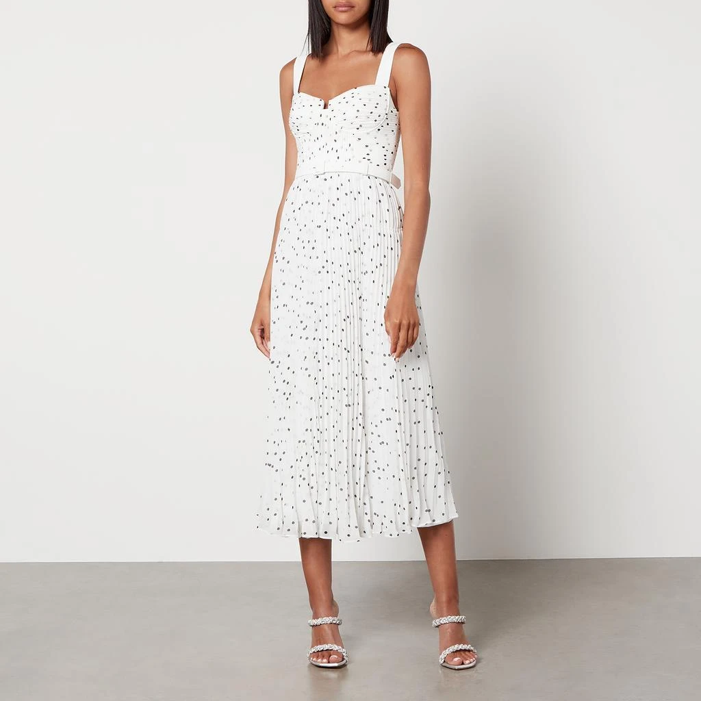 Self Portrait Polka-Dot Pleated Chiffon Midi Dress 1