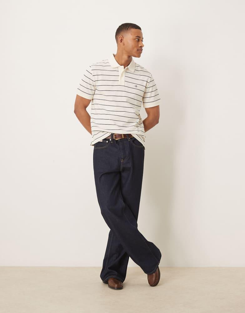 Gant GANT shield logo stripe pique polo in cream