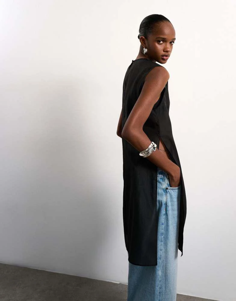 Topshop Topshop longline sheer organza tunic in black 3