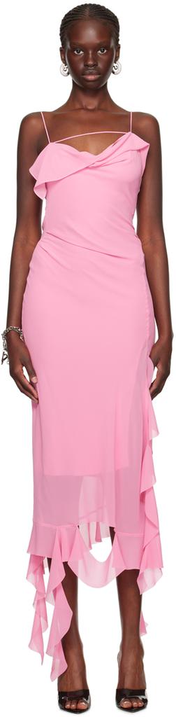 Acne Studios Pink Ruffle Midi Dress