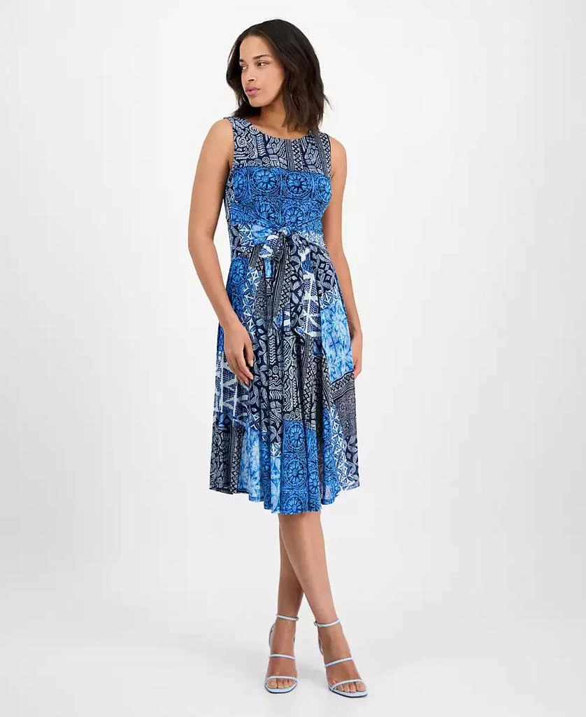 Robbie Bee Petite Printed Tie-Waist Sleeveless Dress 1