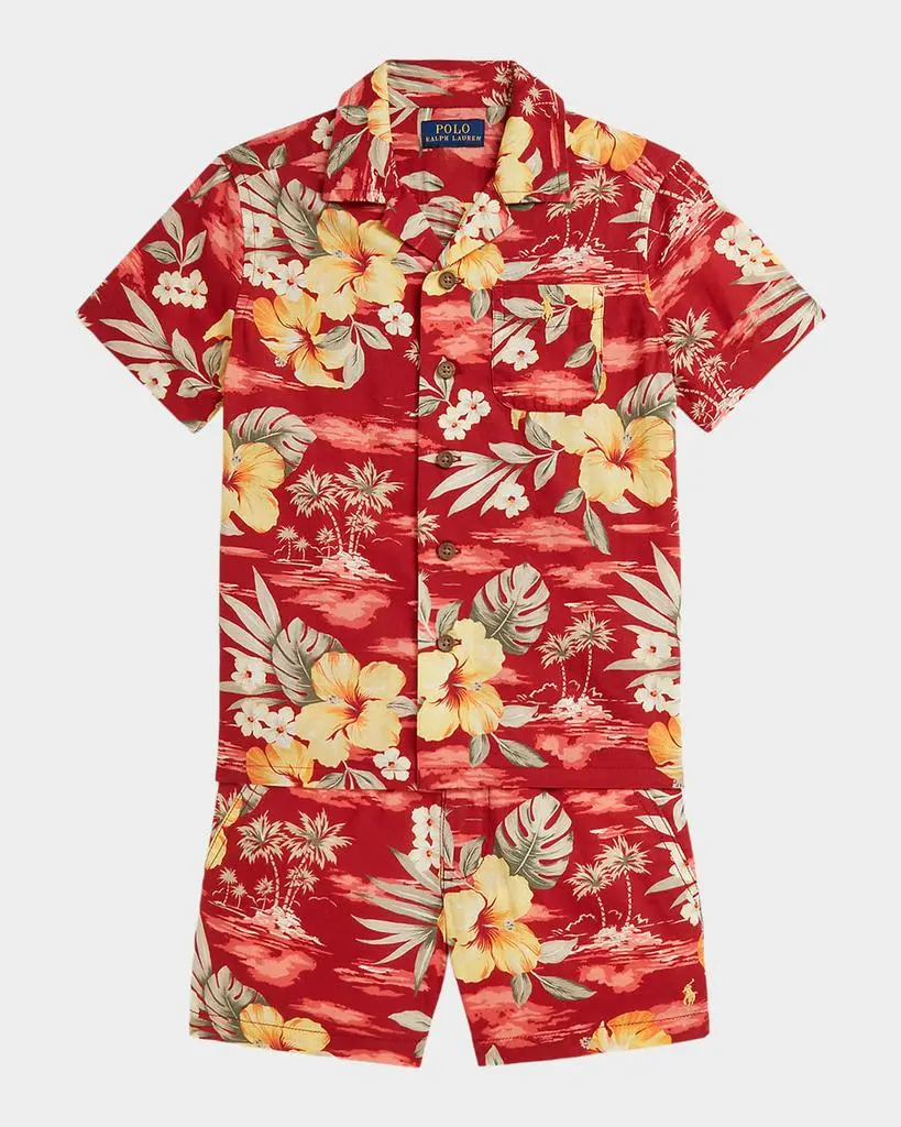 Ralph Lauren Boy's Tropical Floral-Print Camp Shirt & Shorts Set, Size 2-7