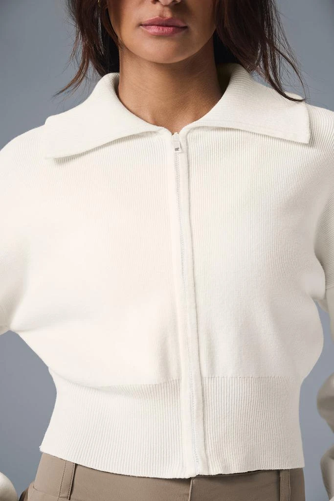 Alo Yoga Scholar Knit Cropped Full Zip Jacket - Ivory 3