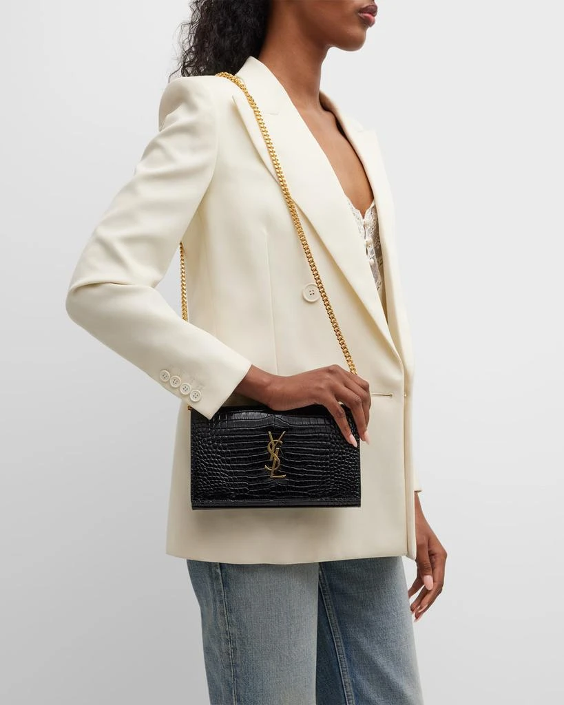 Yves Saint Laurent Cassandra YSL Wallet on Chain in Croc Embossed Leather 3
