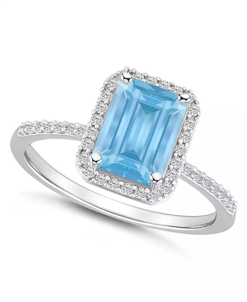 Macy's Lab-Grown Spinel Aquamarine (1-3/4 ct. t.w.) and Lab-Grown Sapphire (1/4 ct. t.w.) Halo Ring in 10K White Gold 1