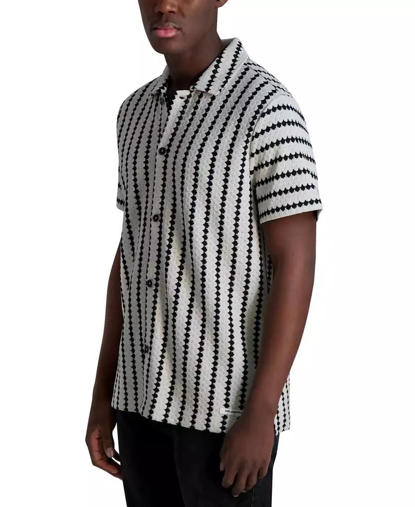 Karl Lagerfeld Paris Men's Short Sleeve Textured Wavy Striped Button-Front Shirt 2