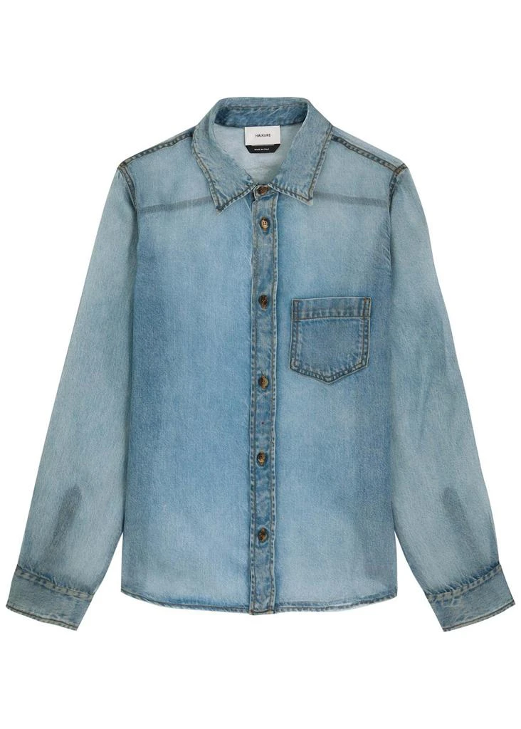HAIKURE Ronda Blue Denim Print silk-chiffon shirt 1