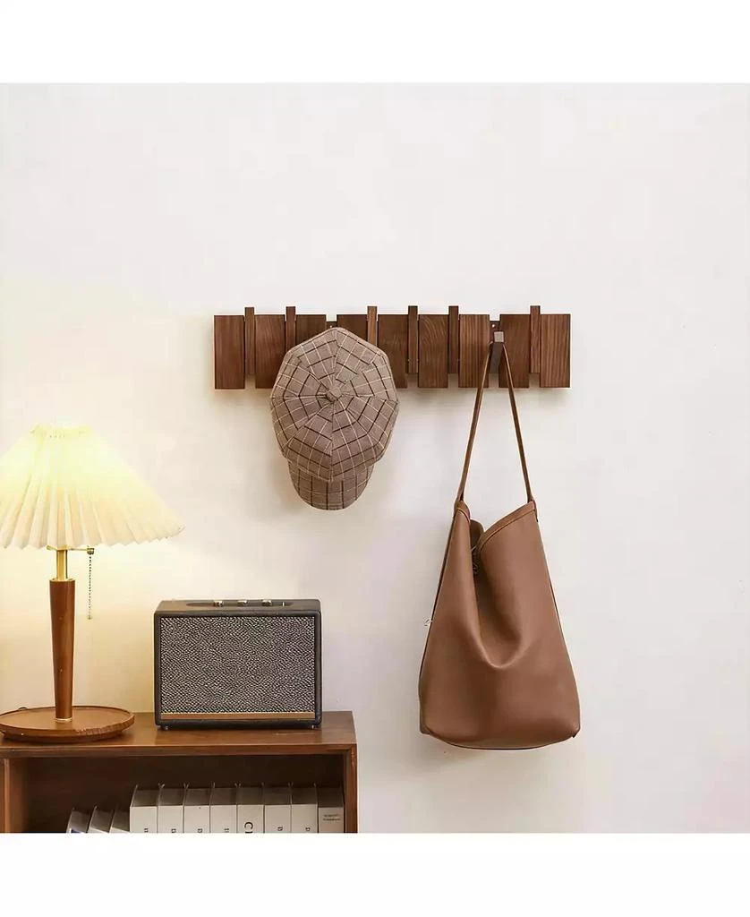 YIGII Wood Piano Key Style Wall Coat Rack with 8 Hooks 4