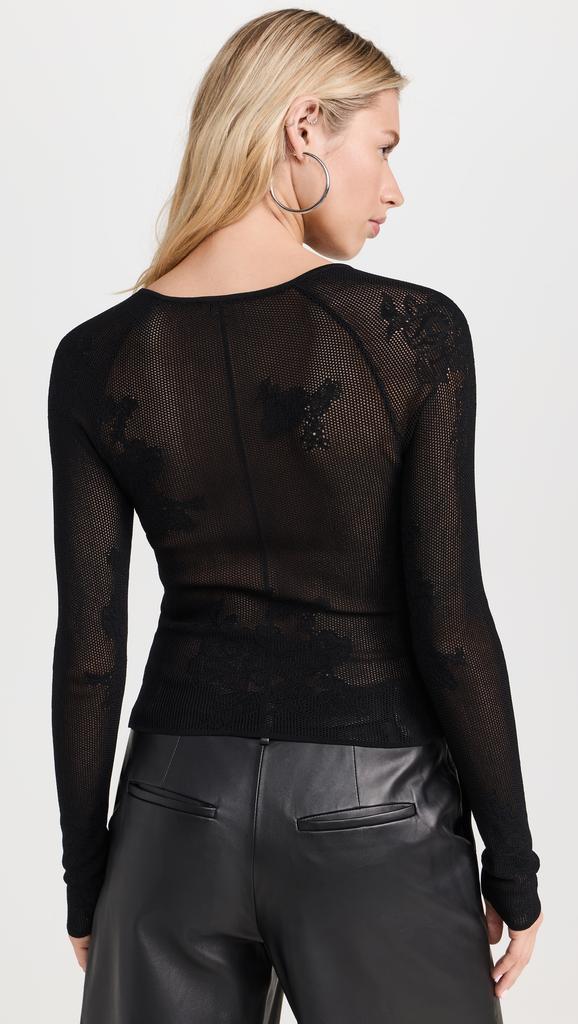 Fleur du Mal Lace Pointelle Knit Decollette Top