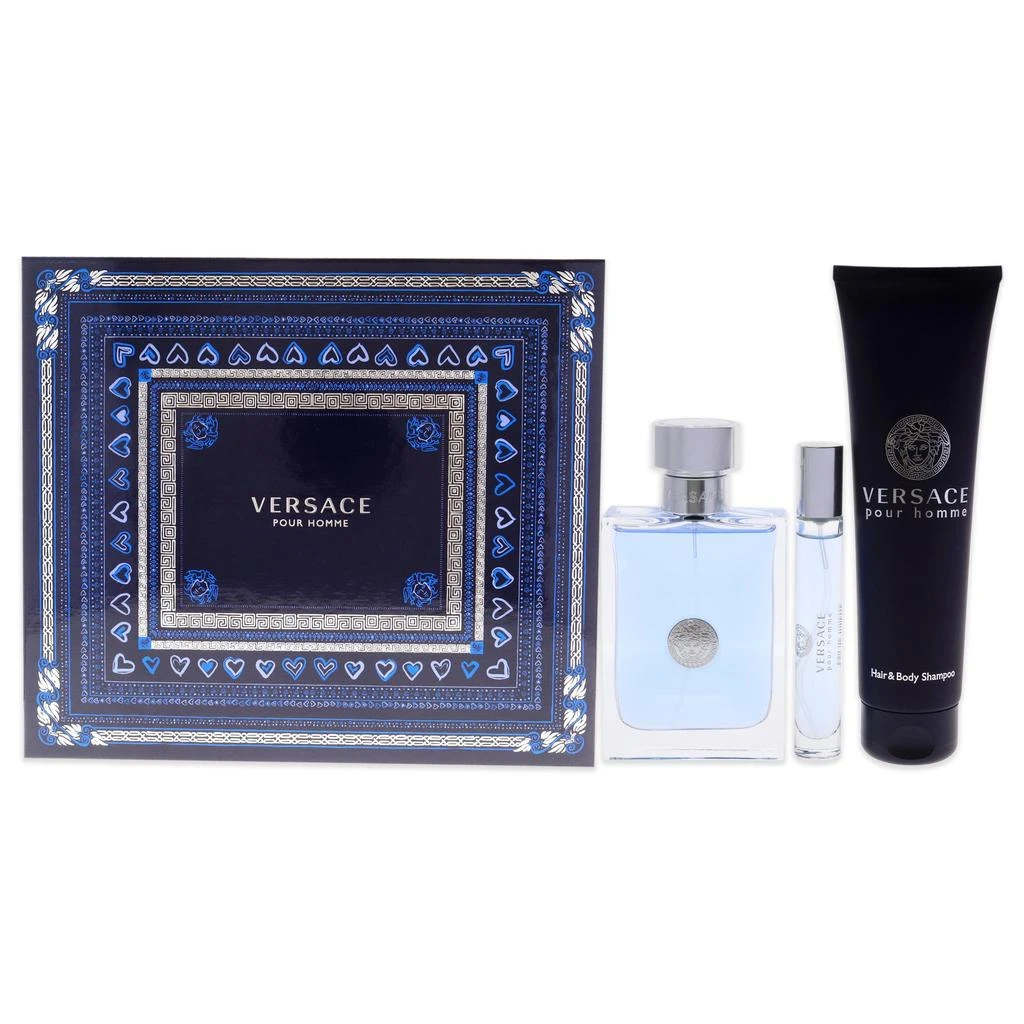 Versace Pour Homme by  for Men - 3 Pc Gift Set 3.4oz EDT Spray, 10ml EDT spray, 5.0oz Hair and Body Shampoo 3