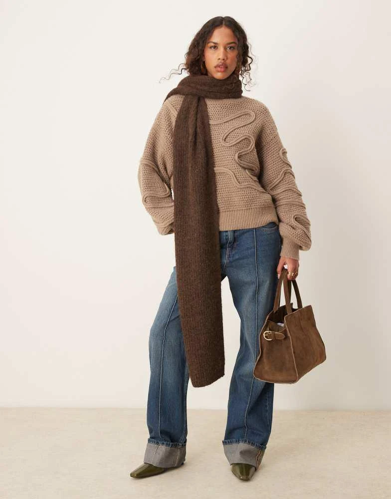 ASOS ASOS DESIGN knit scarf in wool mix in chocolate 2