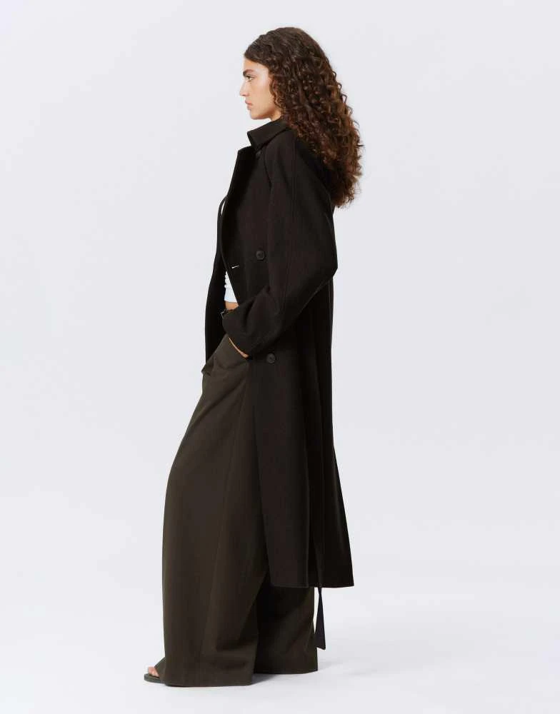 Weekday Weekday Kia wool blend oversized coat with tie waist detail in dark brown melange 3