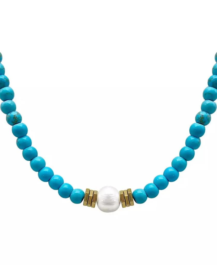 ADORNIA 17.5" Faux Turquoise Beaded Necklace with Imitation Pearl 3
