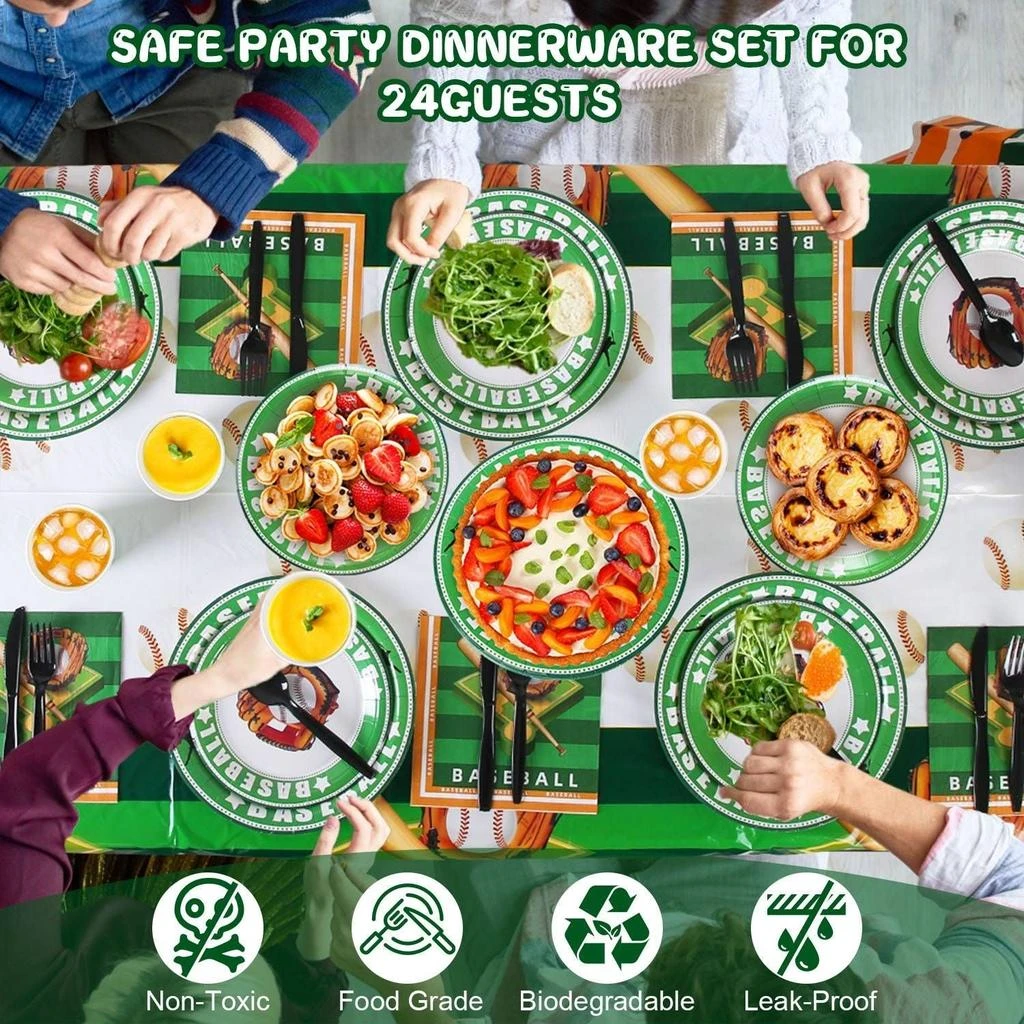 TRIVANCESS 171Pcs Baseball Party Supplies Kit Baseball Birthday Party Disposable Dinnerware Set Baseball Themed Party Tableware Decorations Cups Plates Napkins Spoons Knives Forks Tableclothes 3