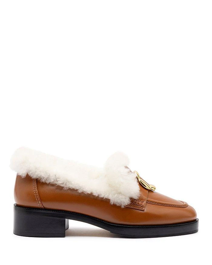 Larroudé Women's Bobbie Shearling Trim Brown Block Heel Loafers 3