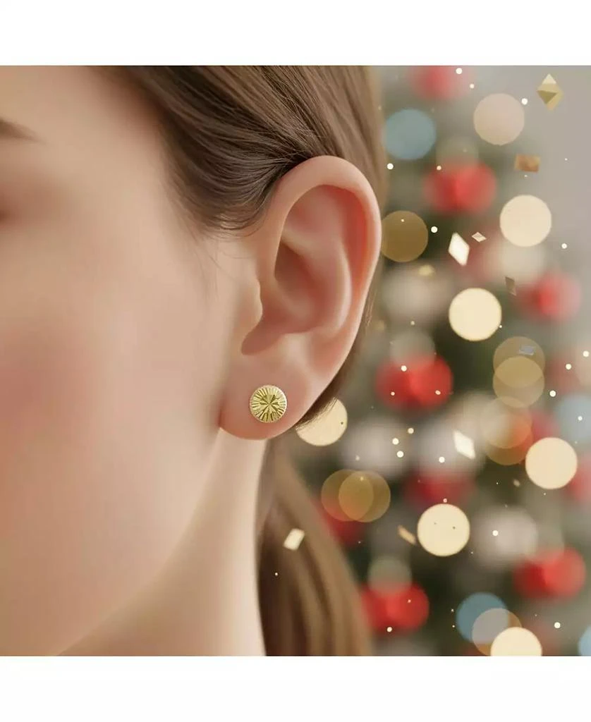Bling Jewelry Simple Classic Small10K Yellow Gold Round Half Button Dome Star Brust 1 Piece Stud Earring 6MM 2