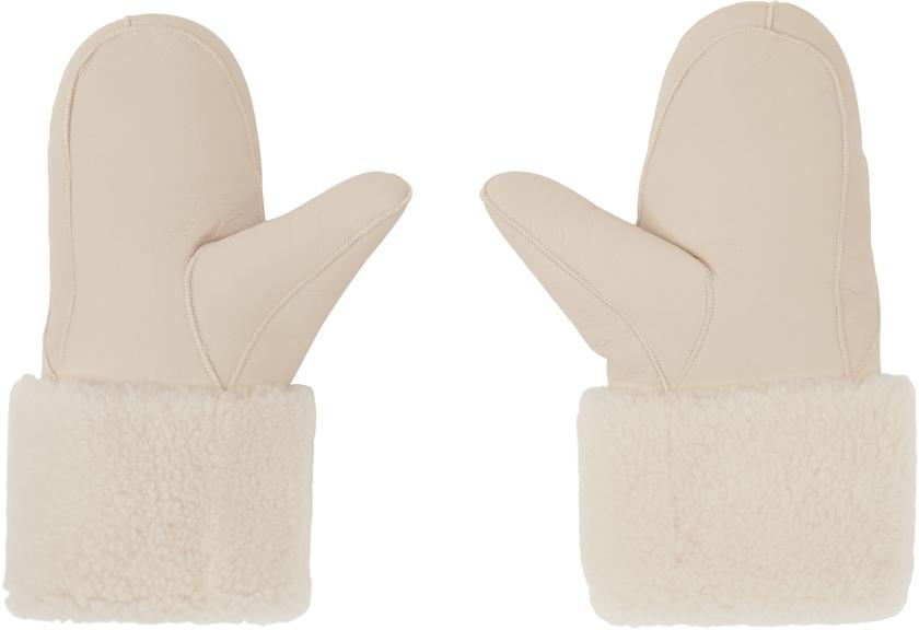 Yves Salomon Off-White Curly Merino Mittens