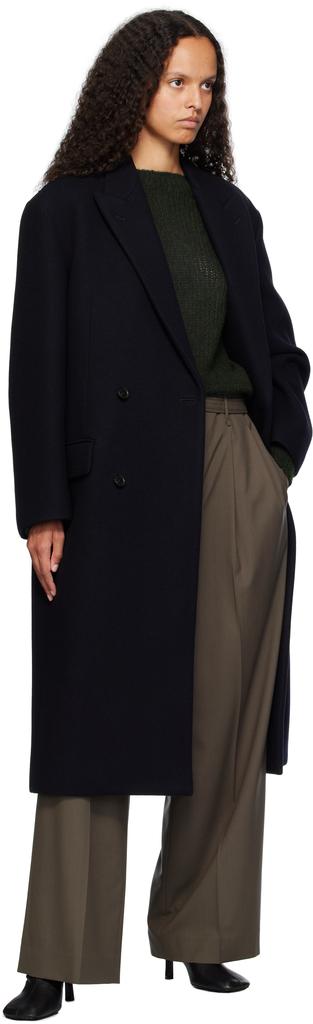 Shop Navy Sponge Wool Melton Chesterfield Coat on Sale at