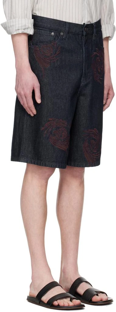 Dries Van Noten Navy Embroidered Pattern Denim Shorts 2