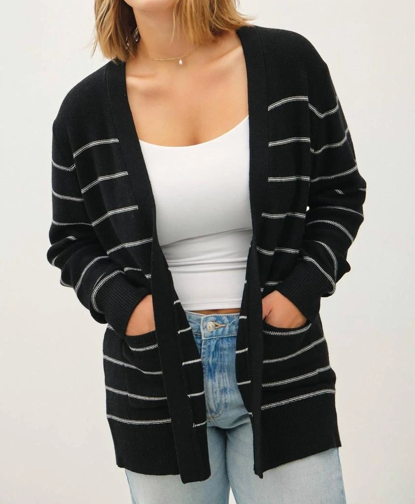 be cool Striped Open-Front Cardigan Curvy In Black 1