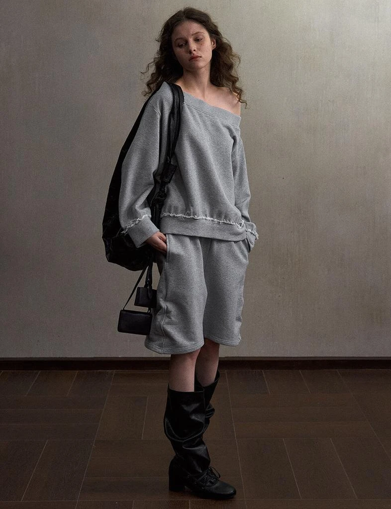 Pixie Market Grey Off-Shoulder Oversized Sweatshirt-PREORDER 2