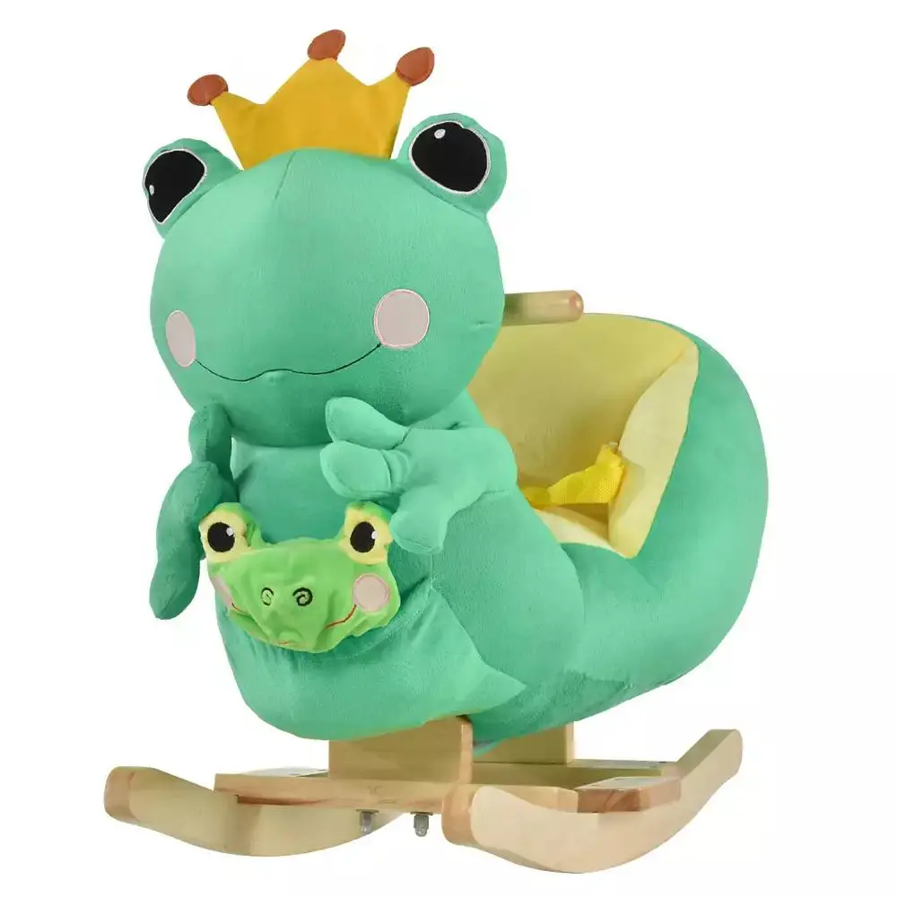 Streamdale Furniture Kids Ride-On Rocking Horse Toy Frog Style Rocker with Fun Music, Seat Belt & Soft Plush Fabric Hand Puppet for Children 18-36 Months