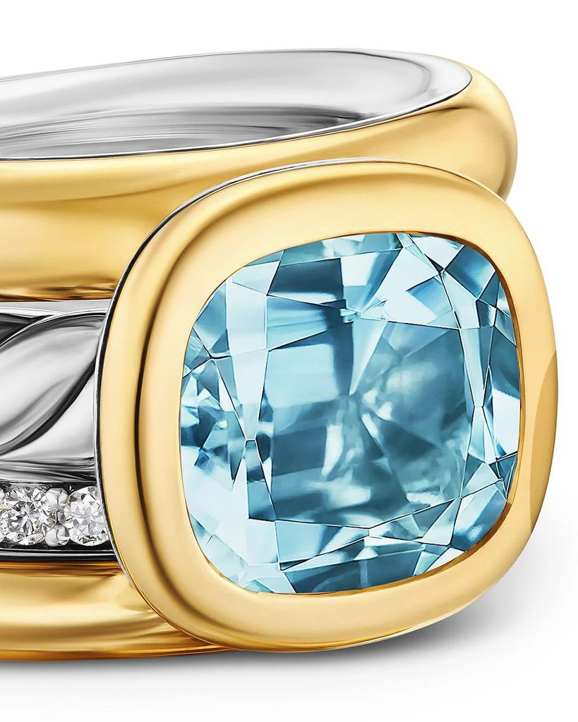 David Yurman DY Mercer® Four Row Stone Ring in Sterling Silver with 18K Yellow Gold, Sky Blue Topaz and Diamonds, 14mm 4