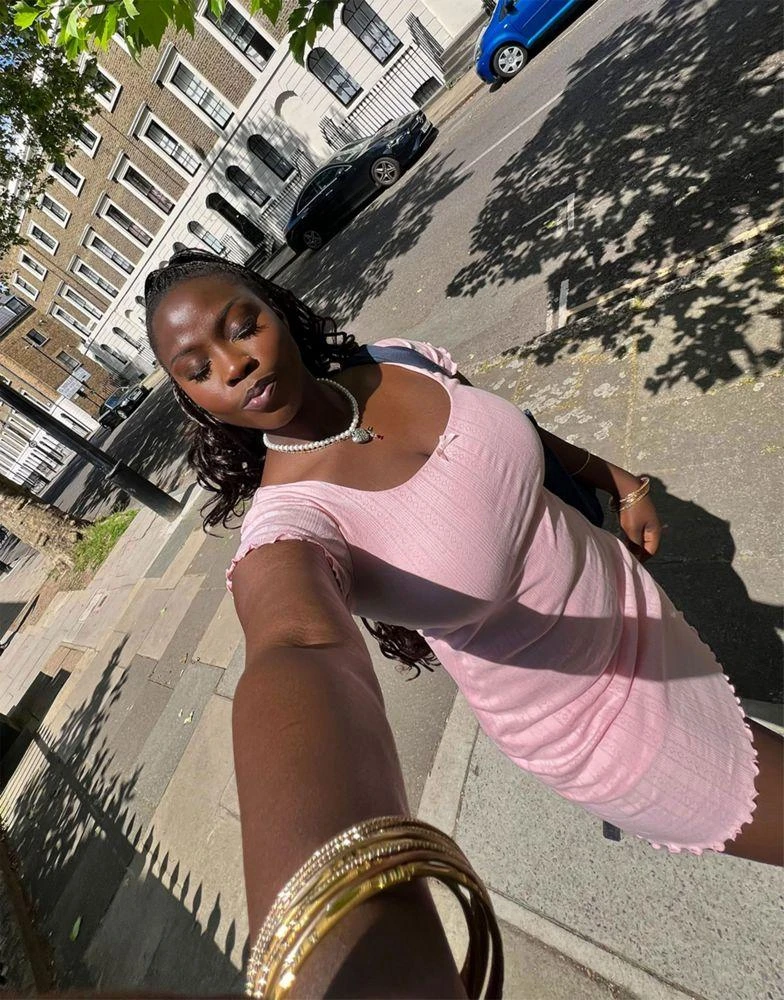 Labelrail Labelrail x Sumbo Owoyele scoop neck bow detail pointelle mini dress in baby pink 2