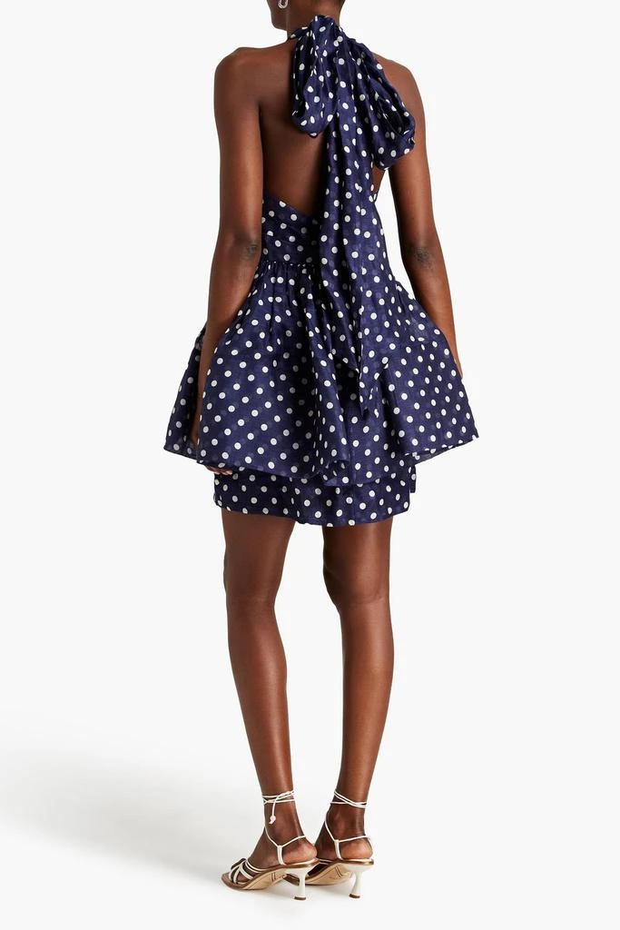 Zimmermann Polka-dot linen and silk-blend peplum mini halter dress 3