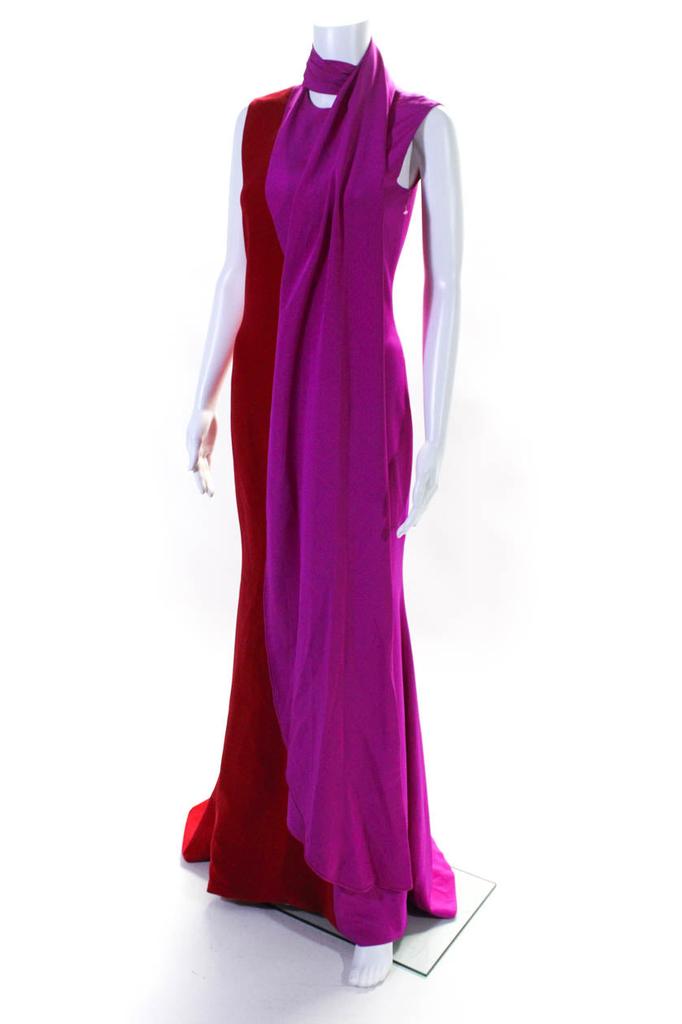 Christian Siriano Color Block Dress Gown Red Pink