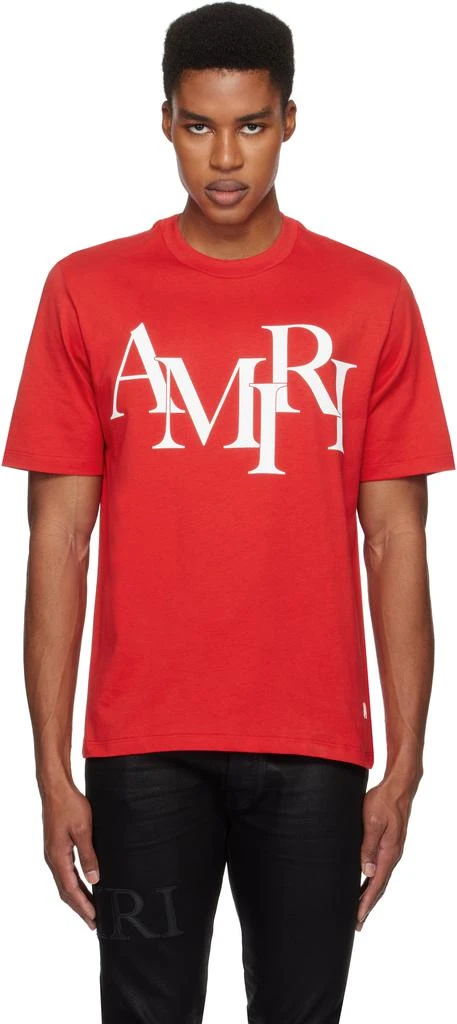 AMIRI Red 'AMIRI' Staggered Logo T-shirt 1