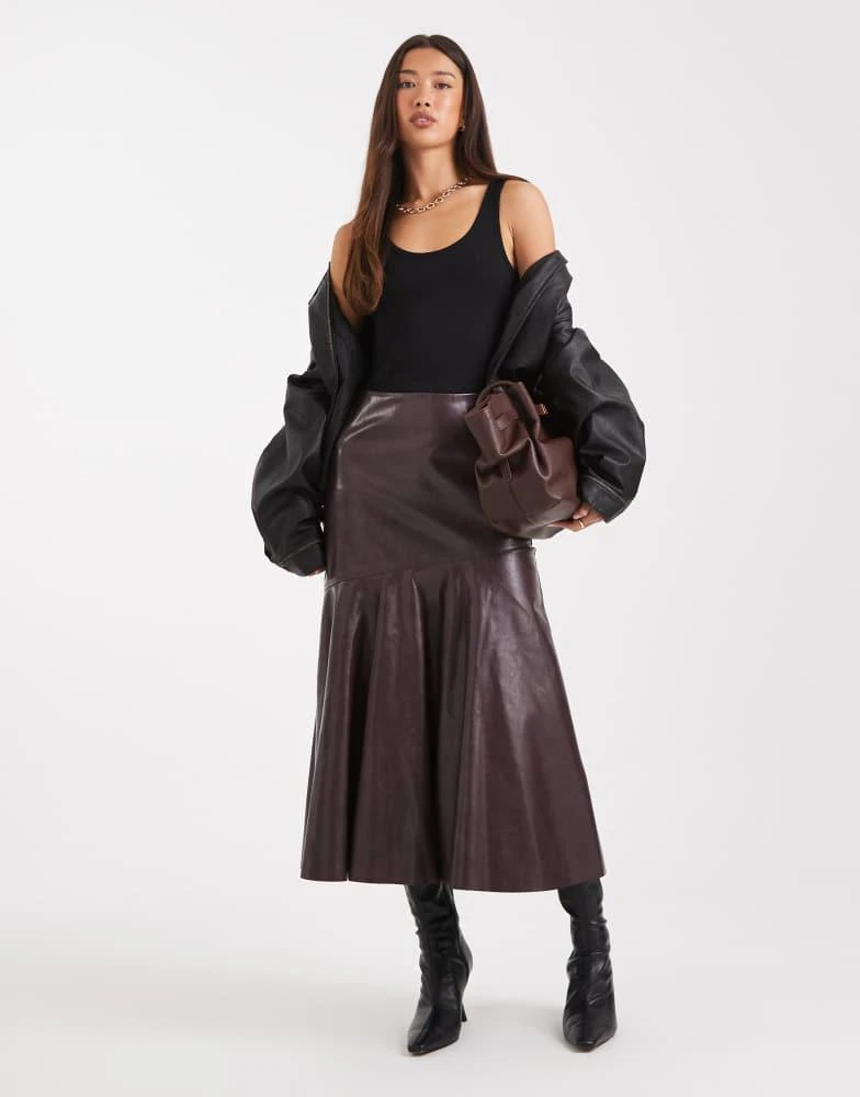 French Connection French Connection PU fluted midi skirt in plum 1