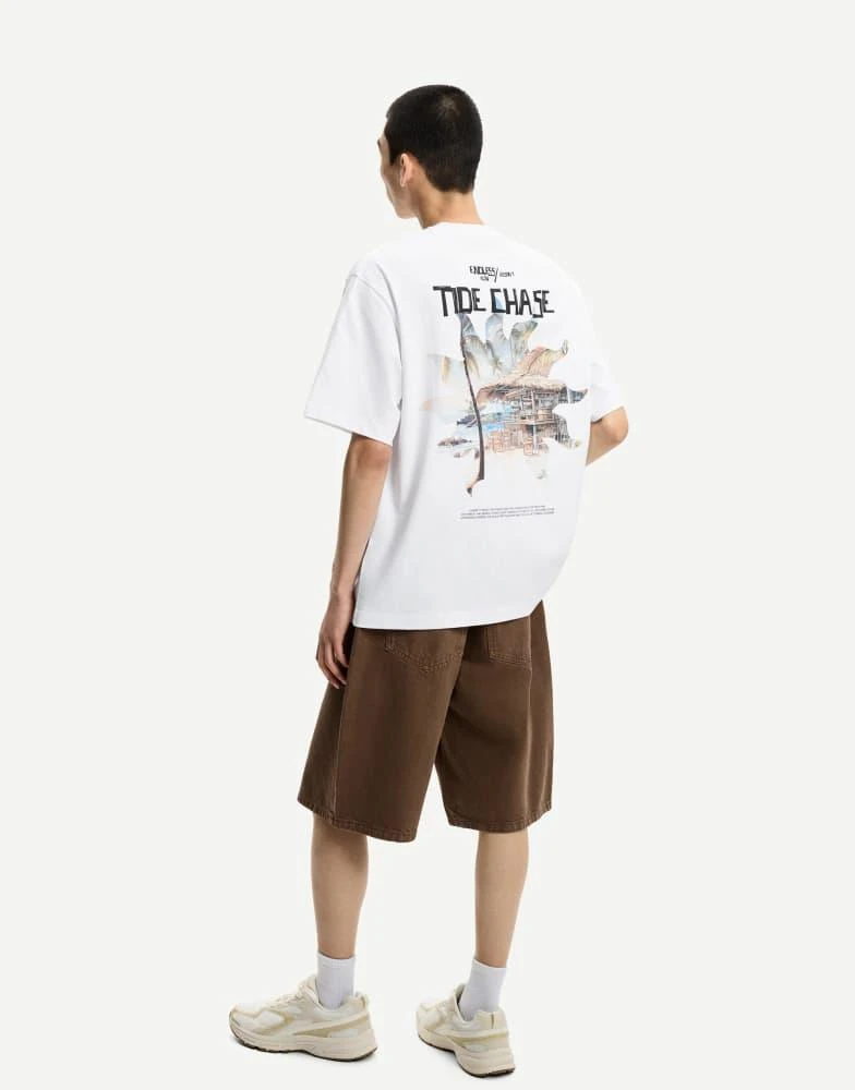 Bershka Bershka short sleeve t-shirt with print in white 1