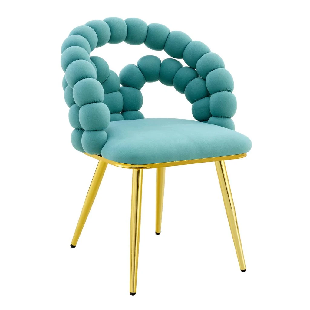Streamdale Furniture Streamdale Set of 4 Teal Velvet Puffy Bubble Chairs with Gold Legs 3
