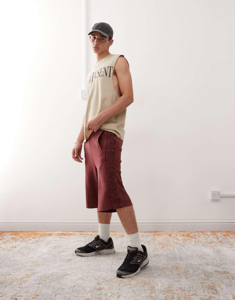 AAPE Aape by A Bathing Ape loose fit heavyweight knitted shorts in dark burgundy with embroidered side stripe