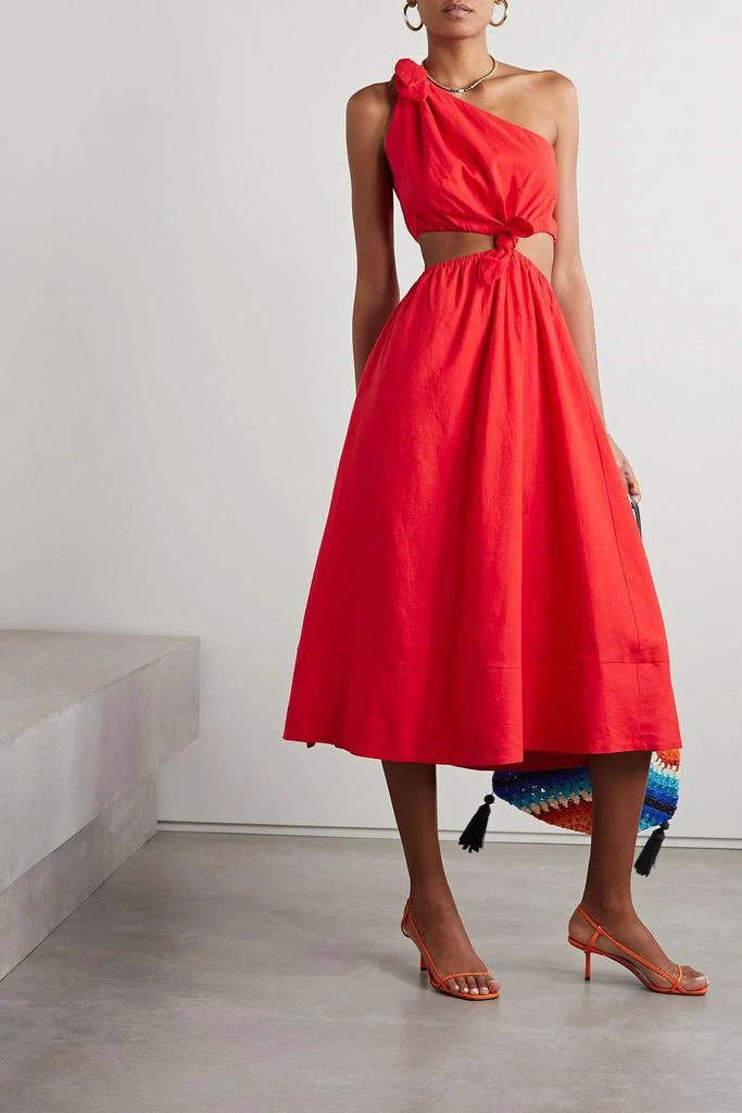 Farm Rio One-shoulder cutout linen-blend midi dress 2