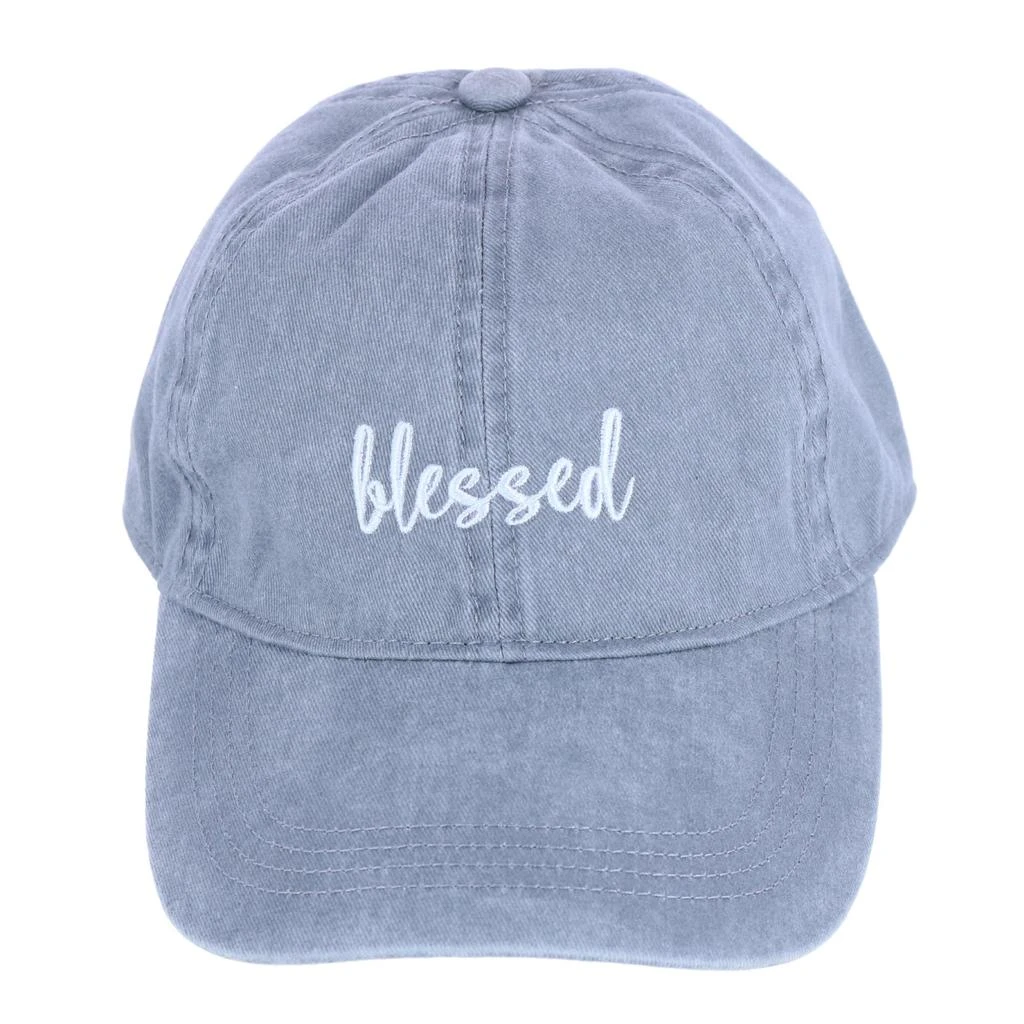 David & Young Women's Blessed Embroidered Denim Baseball Cap Hat 4