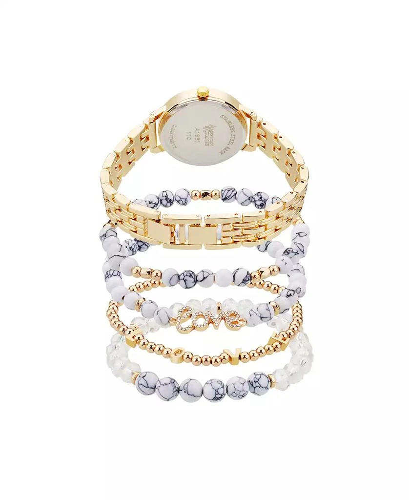 American Exchange Women's Shiny Gold Metal Alloy Band Analog Watch 31mm with Stackable Bracelets Gift Set 3