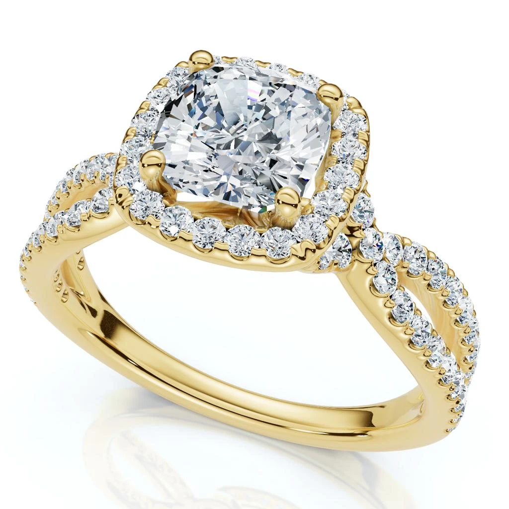 Pompeii3 1 1/2Ct Diamond Cushion Halo Twist Engagement Ring 14k Gold or Pt Lab Grown 1