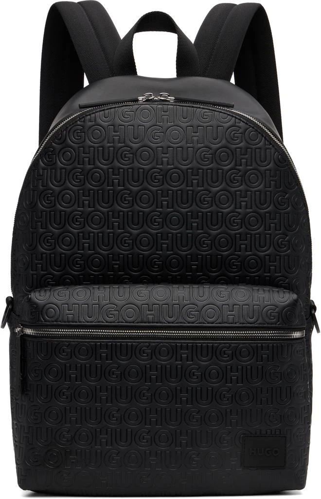 Black Embossed-Logo Faux-Leather Backpack – On Sale Now with 
