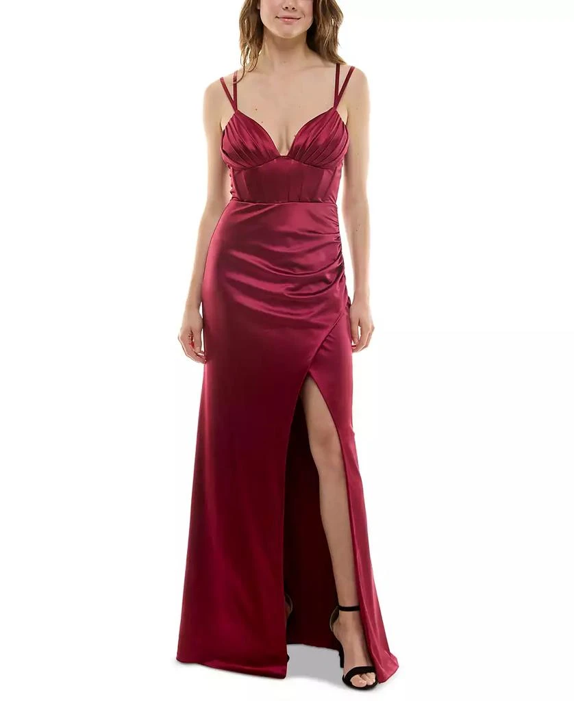 Speechless Juniors' Satin Strappy-Back Gown 1