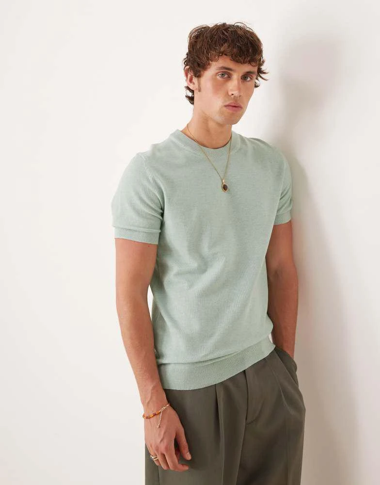 Mango Mango cotton blend fine knit t-shirt in turquoise 1