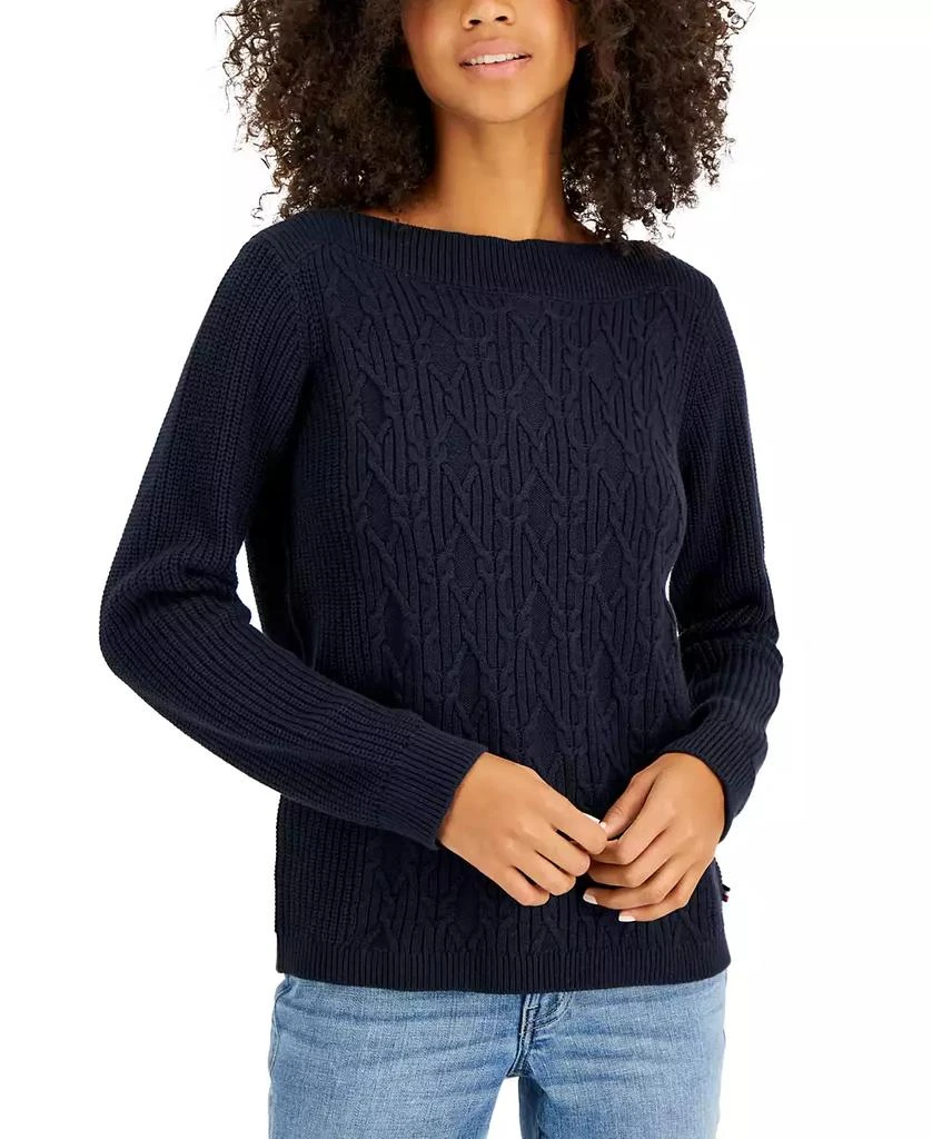 Tommy Hilfiger Women's Boat-Neck Cable Knit Cate Sweater 1