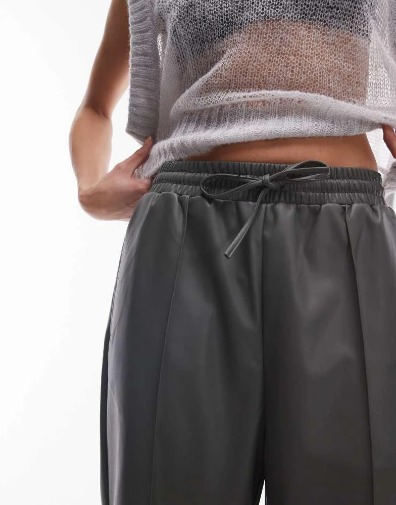 Topshop Topshop faux leather jogger in dark grey 2