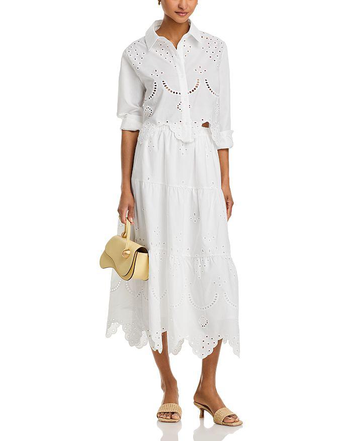 AQUA Eyelet Midi Skirt - Exclusive