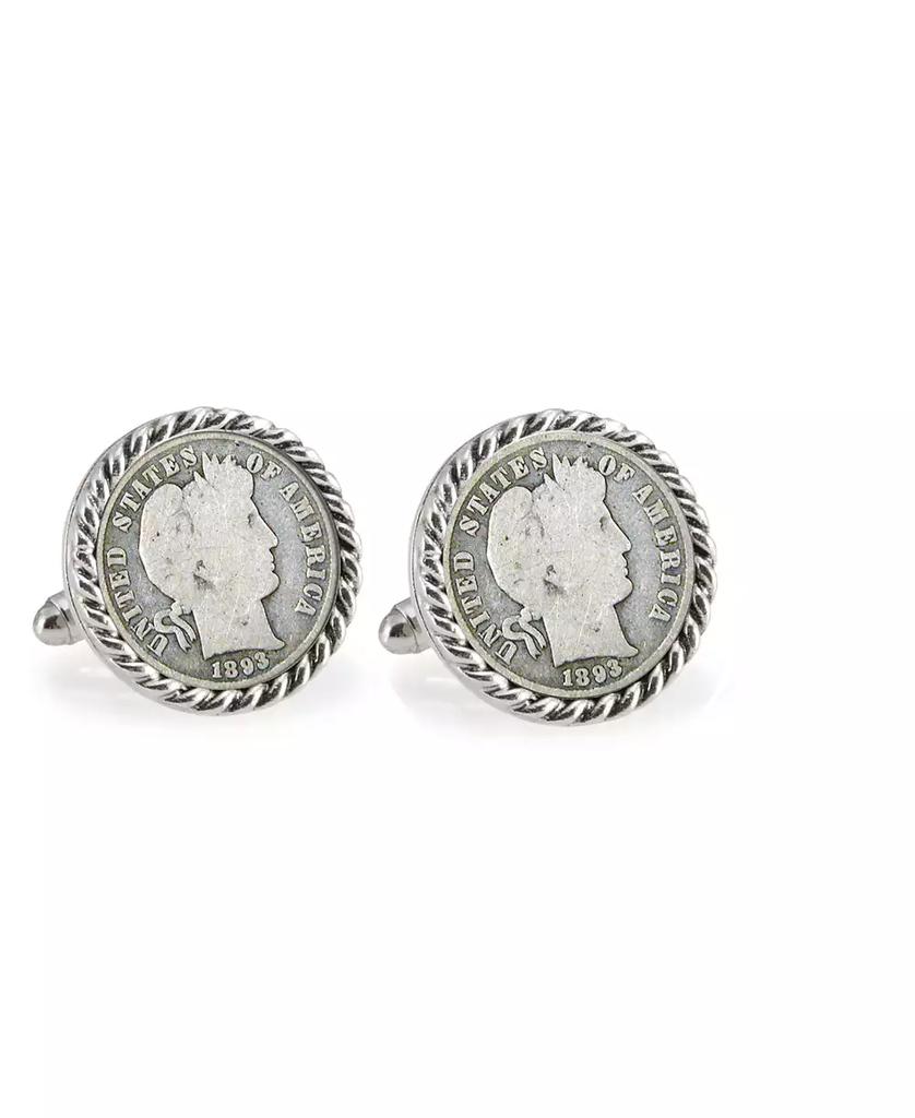 American Coin Treasures 1800's Silver Barber Dime Rope Bezel Coin Cuff Links