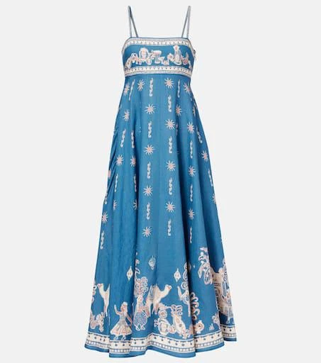 Alemais Acacia Printed Linen Maxi Dress - Blue